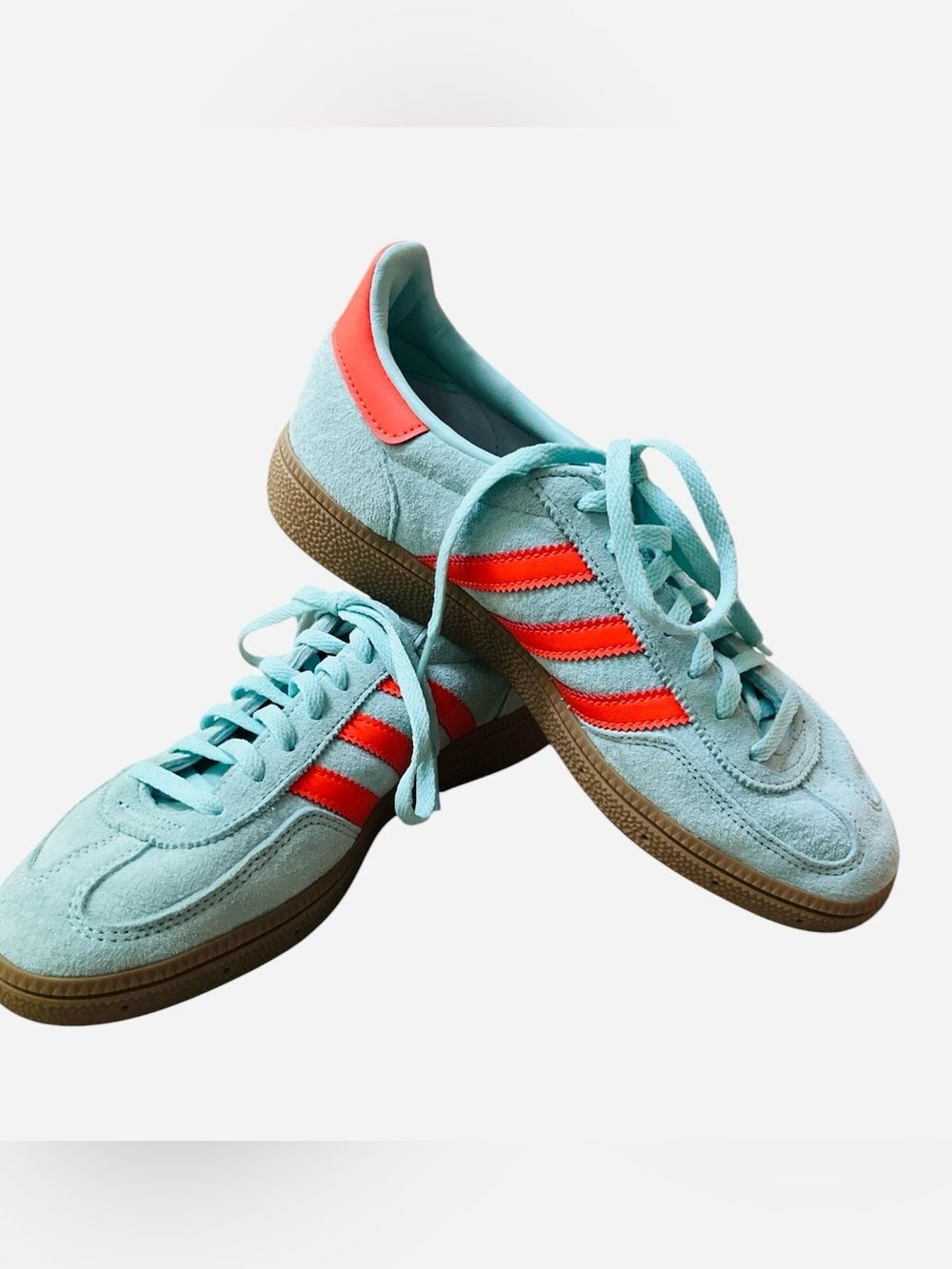 Adidas Handball Spezial Suede Sky Blue Orange Sneakers Size 7.5 NWOB